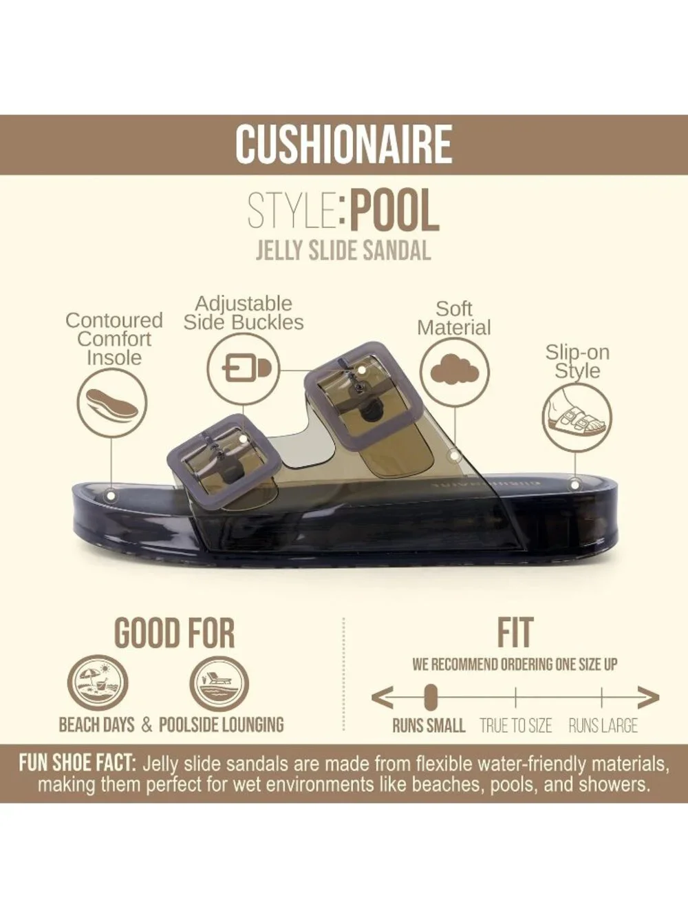 Women's Smoke Rubber Double Buckle Adjustable Slip-On Water Pool Slides Sandals